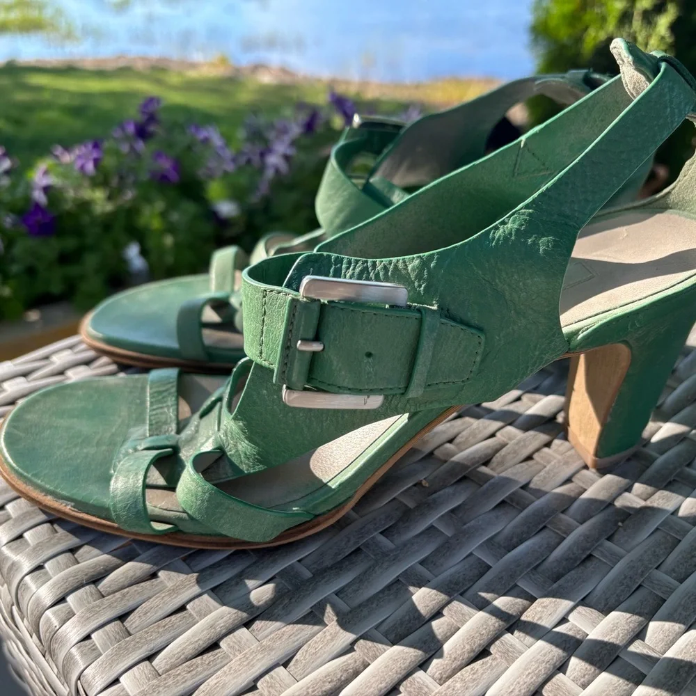 ECCO Women's Green Leather Heeled Sandals - Size 41 - Picture 6 of 9